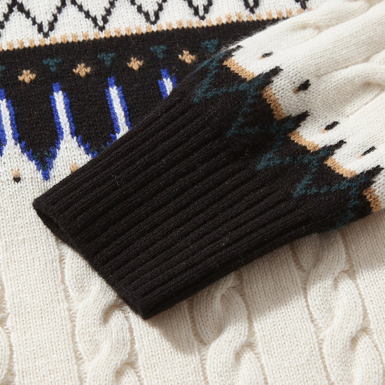 COMOBOCA 100% Wool Women's Nordic Pattern Cable Knit Sweater