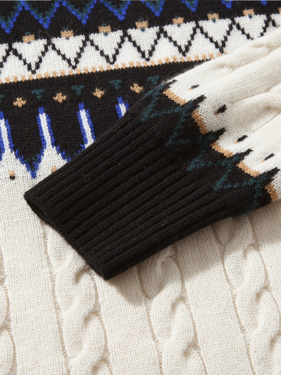 COMOBOCA 100% Wool Women's Nordic Pattern Cable Knit Sweater