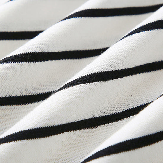 COMOBOCA Women's Cotton Silk Striped Smiley Patch T-Shirt Knit Sweater