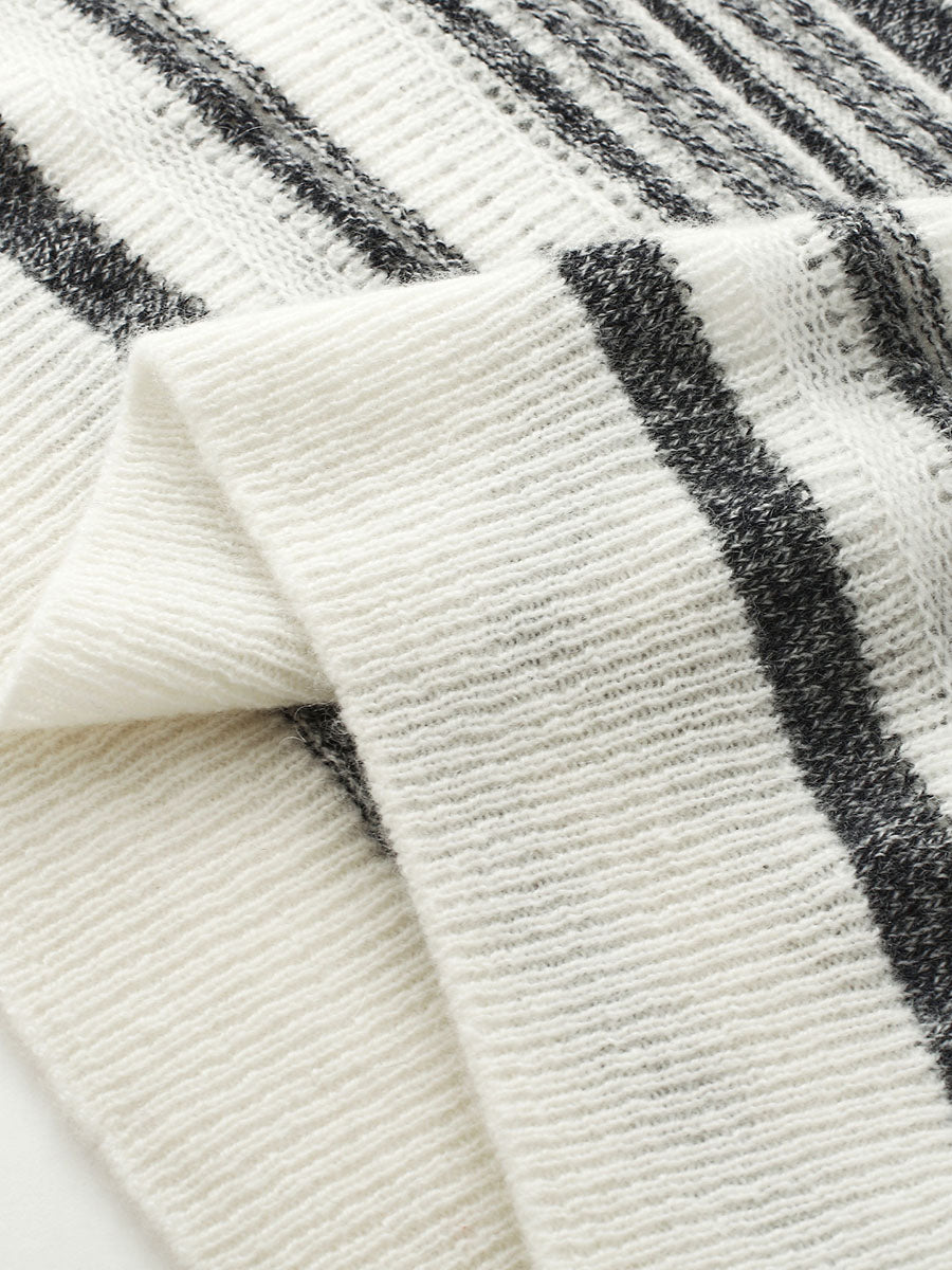 COMOBOCA 100% Cashmere Women's Striped Knit Round Neck Sweater