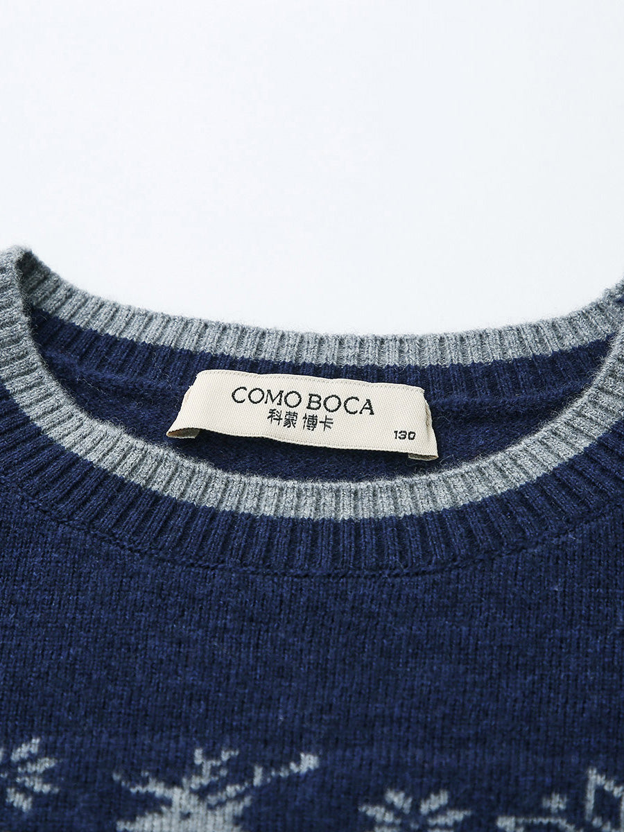 COMOBOCA 100% Wool Kids' Nordic Reindeer Pattern Knit Sweater