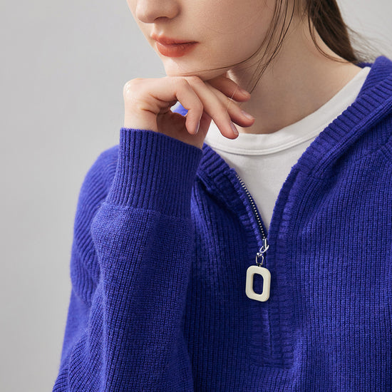 COMOBOCA 100% Cashmere Women's Ribbed Half Zip Knit Hoodie