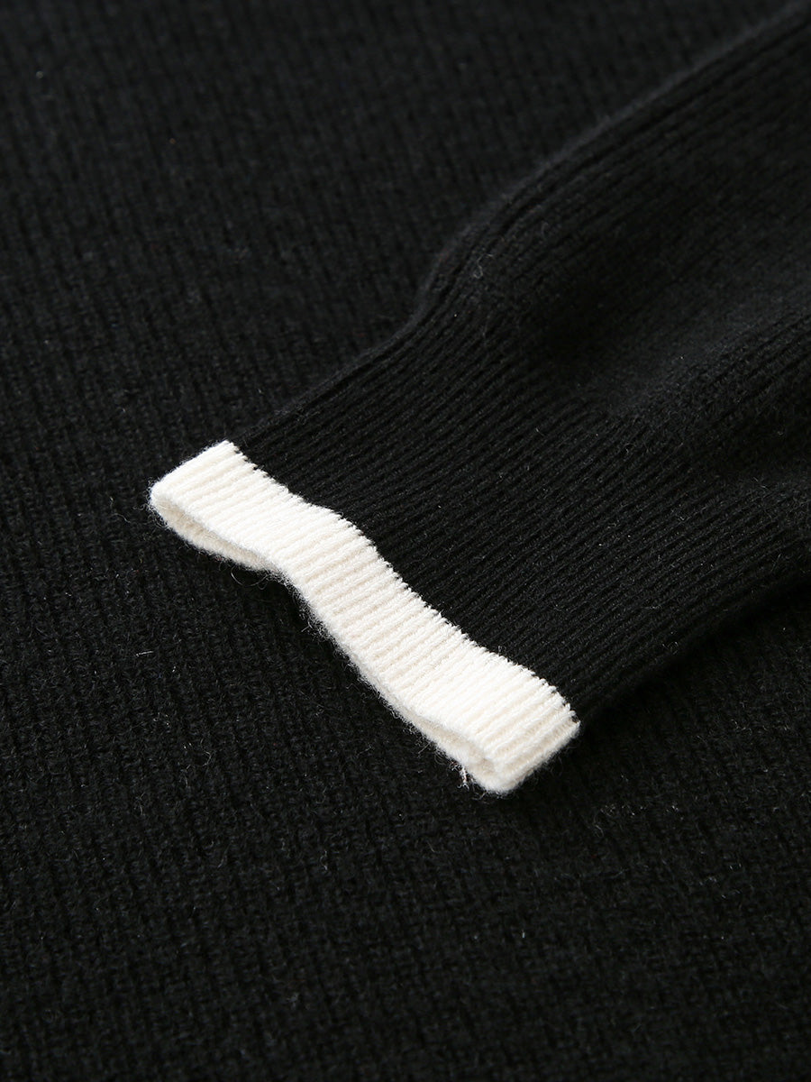 COMOBOCA 100% Cashmere Women's Contrast Trim Dual Zip Pocket Cardigan