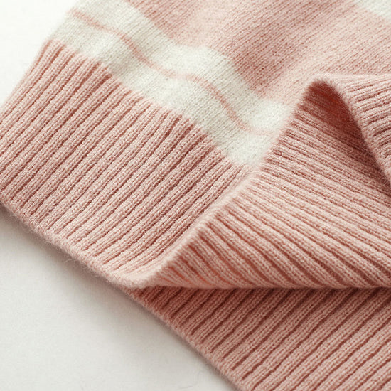 COMOBOCA 100% Wool Kids' Striped Heart Round Neck Sweater