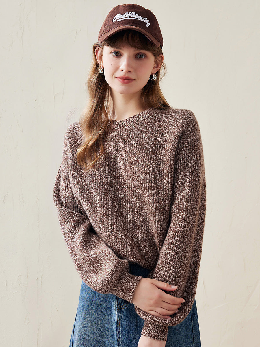 COMOBOCA Coffee 100% Wool Women's Knit Pullover Sweater