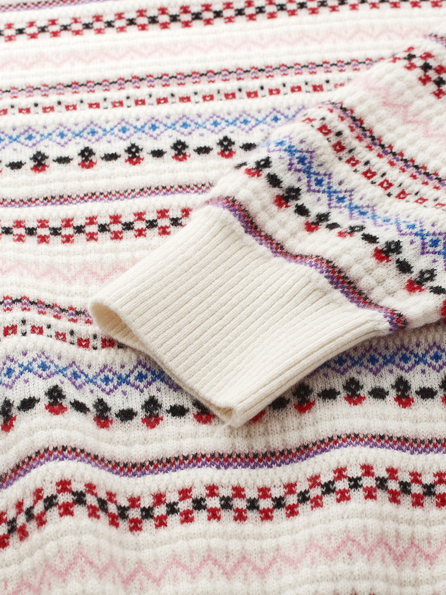 COMOBOCA 100% Cashmere Women's Fair Isle Round Neck Sweater