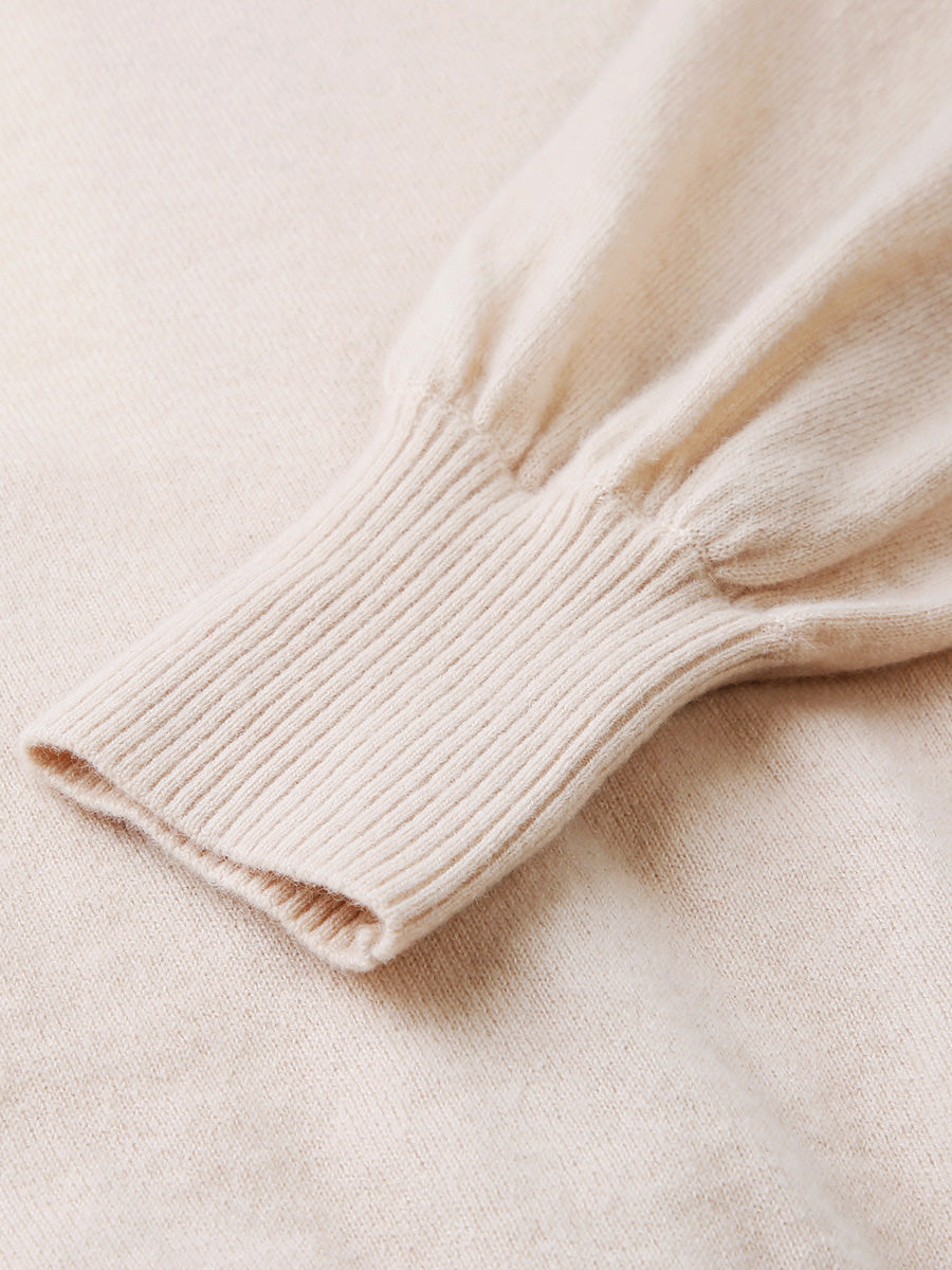 COMOBOCA 100% Cashmere Women's Puff Sleeve Knit Cardigan