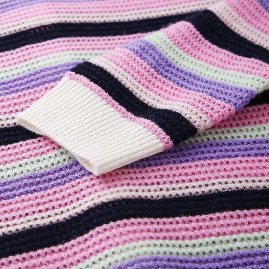 COMOBOCA 100% Cashmere Striped Knit Cardigan with Contrast Collar