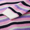 COMOBOCA 100% Cashmere Striped Knit Cardigan with Contrast Collar