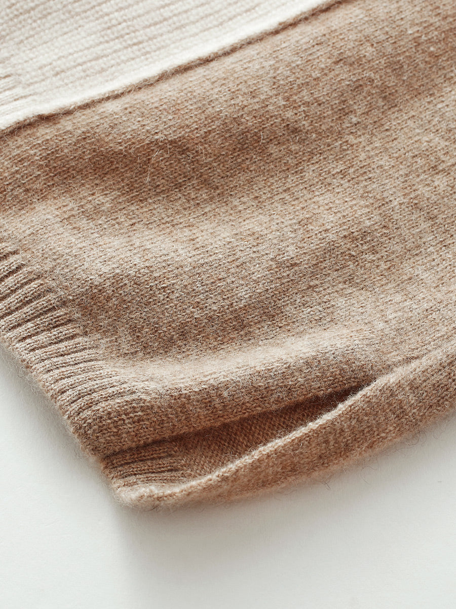 COMOBOCA 100% Cashmere Women's Color Block Round Neck Knit Sweater