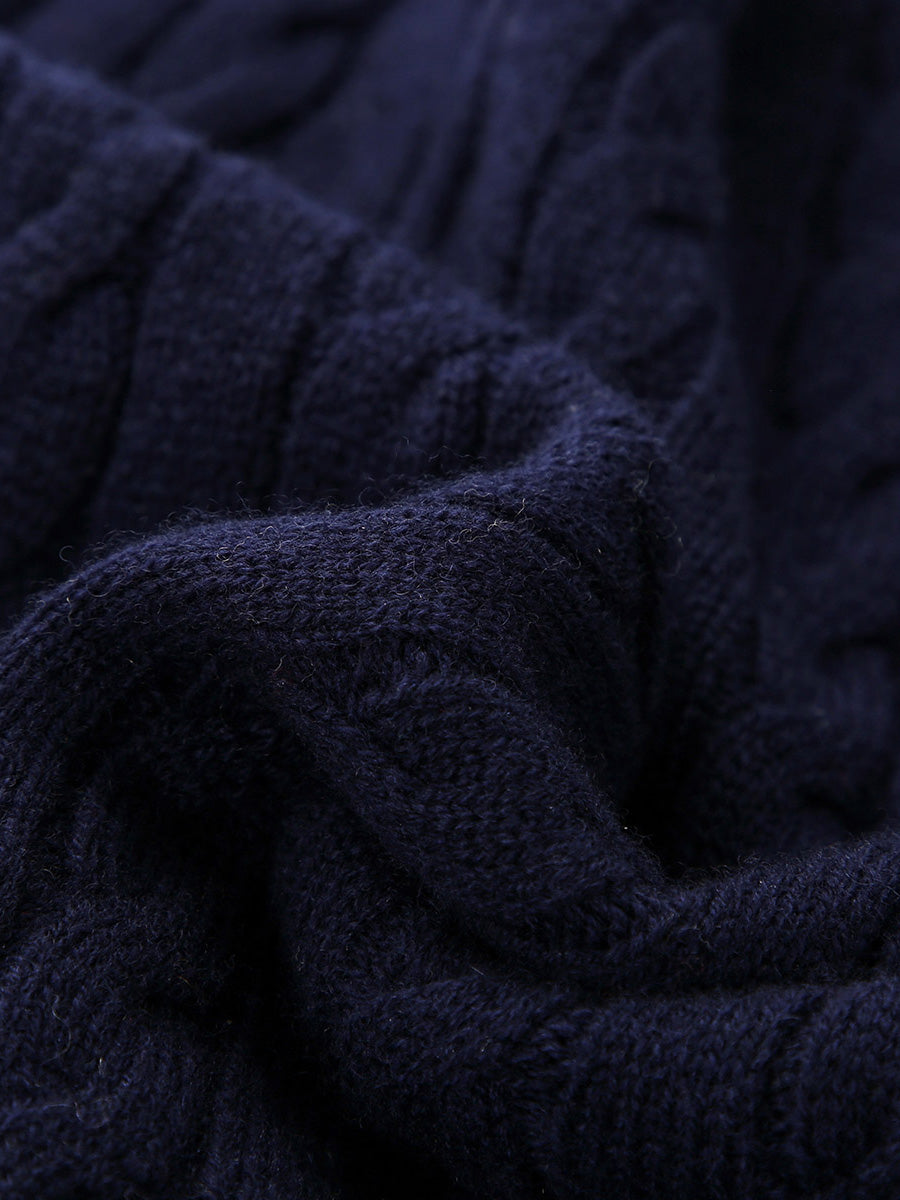 COMOBOCA 100% Wool Kids' Cable Knit Sweater with Color Block Detail