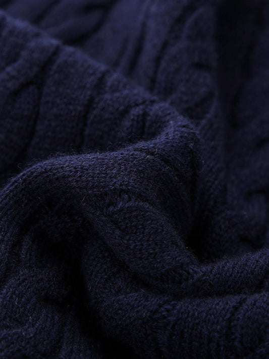 COMOBOCA 100% Wool Kids' Cable Knit Sweater with Color Block Detail