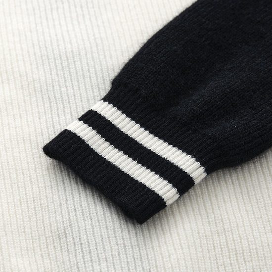 COMOBOCA 100% Cashmere Women's Color Block Knit Baseball Jacket