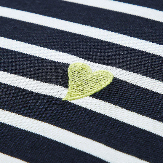 COMOBOCA Women's Striped Heart Embroidered Cotton Silk Sweater