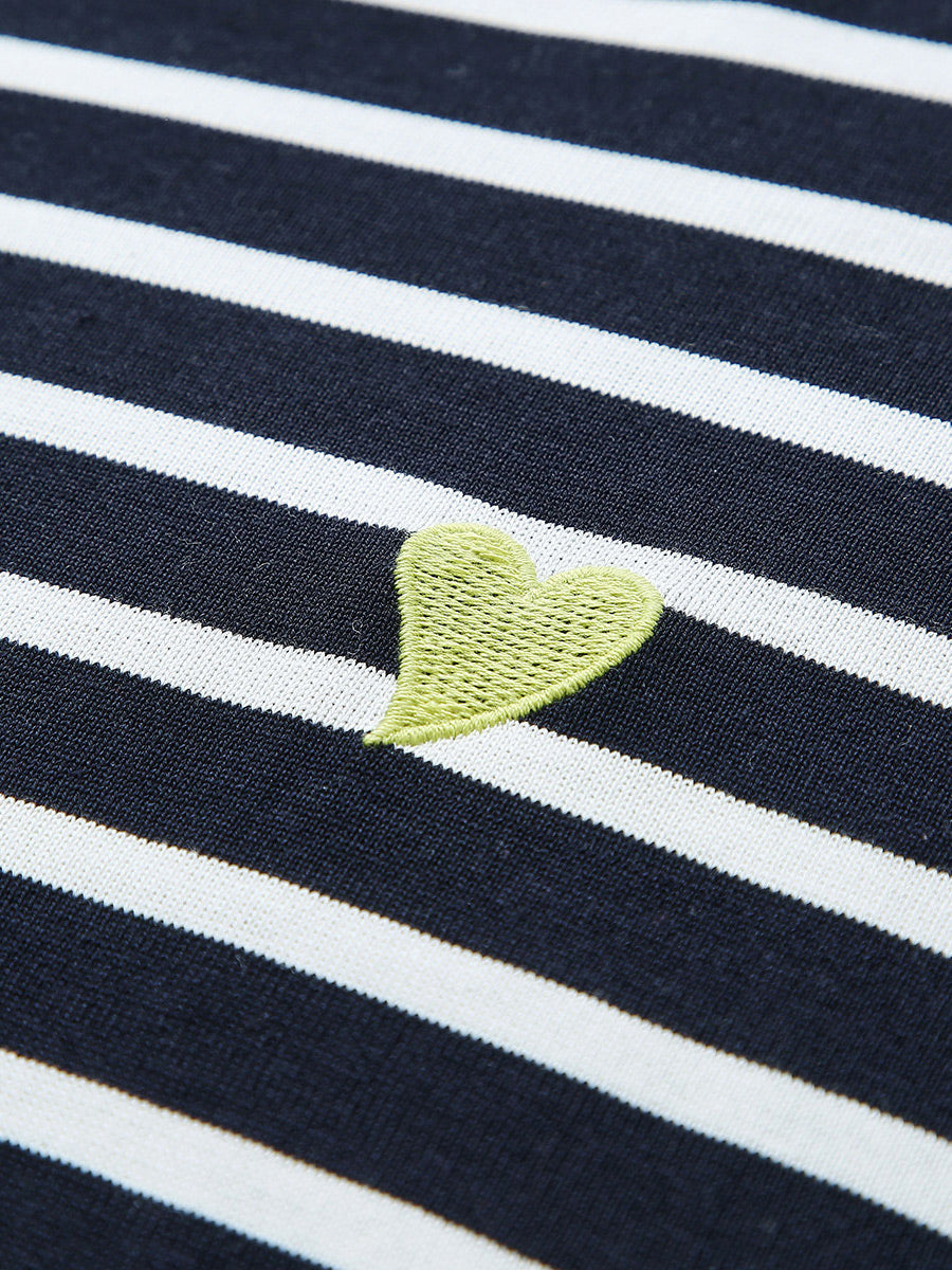 COMOBOCA Women's Striped Heart Embroidered Cotton Silk Sweater