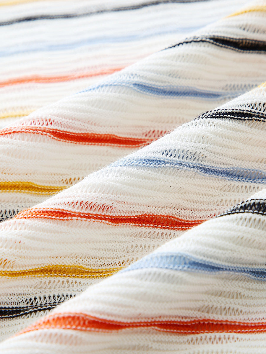 COMOBOCA Women's Colorful Striped Knit Sweater