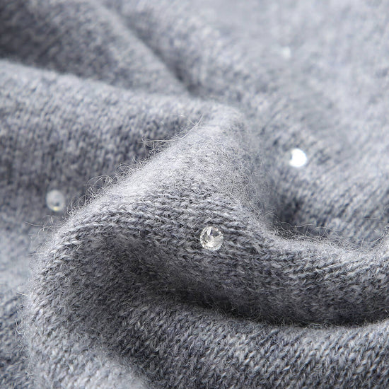 COMOBOCA 100% Cashmere Women's Sweater with Crystal Embellishments