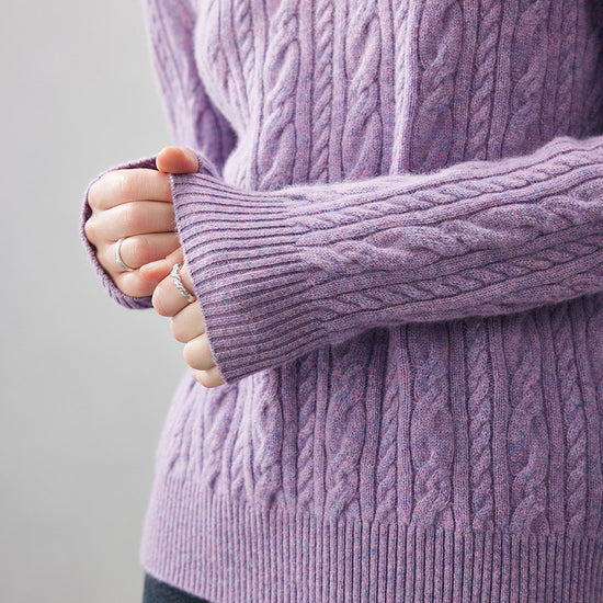 COMOBOCA 100% Cashmere Women's Cable Round Neck Knit Sweater