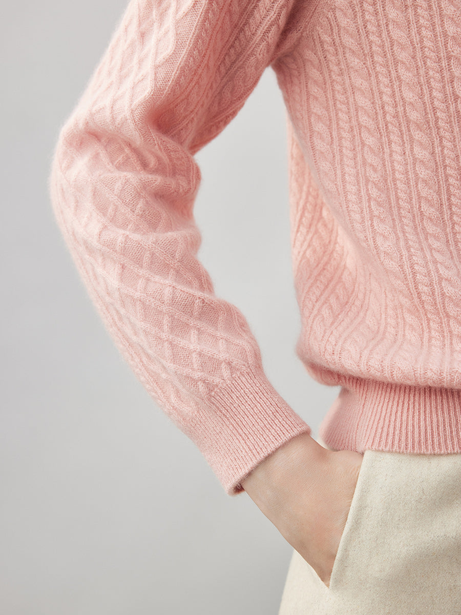 COMOBOCA 100% Cashmere Women's Cable Knit Button Front Sweater