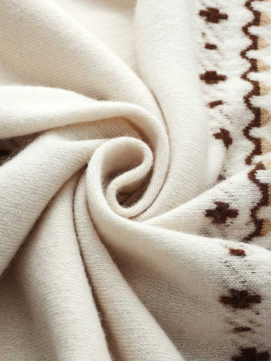 COMOBOCA 100% Wool Women's Fair Isle Knit Hoodie