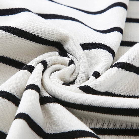 COMOBOCA Women's Cotton Silk Striped Smiley Patch T-Shirt Knit Sweater