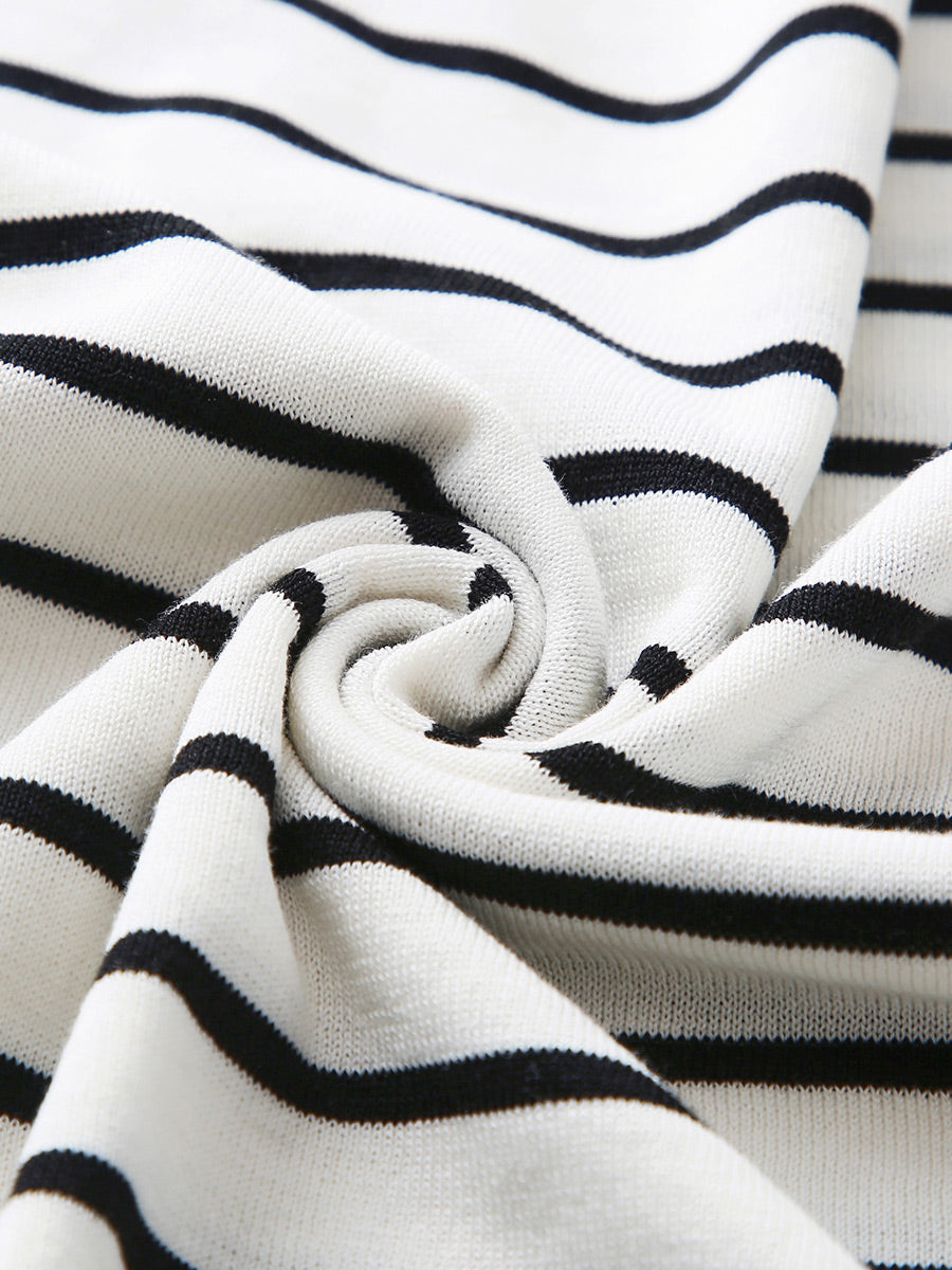 COMOBOCA Women's Cotton Silk Striped Smiley Patch T-Shirt Knit Sweater