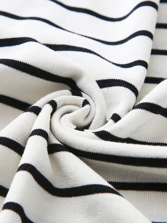 COMOBOCA Women's Cotton Silk Striped Smiley Patch T-Shirt Knit Sweater