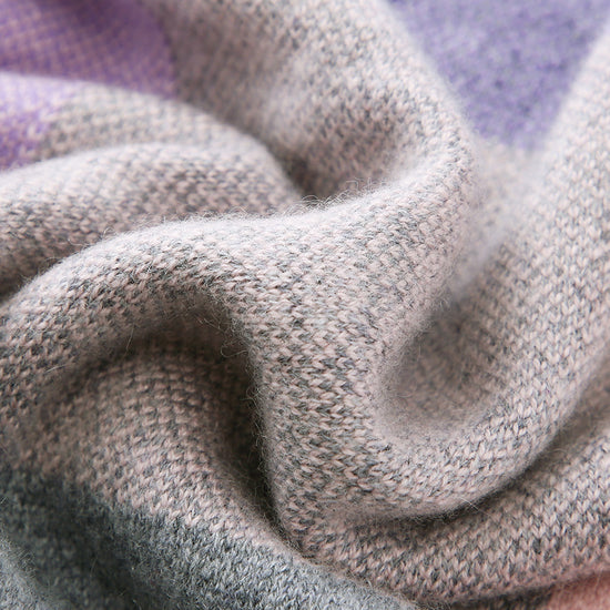 COMOBOCA 100% Cashmere Women's Color Block Plaid Sweater