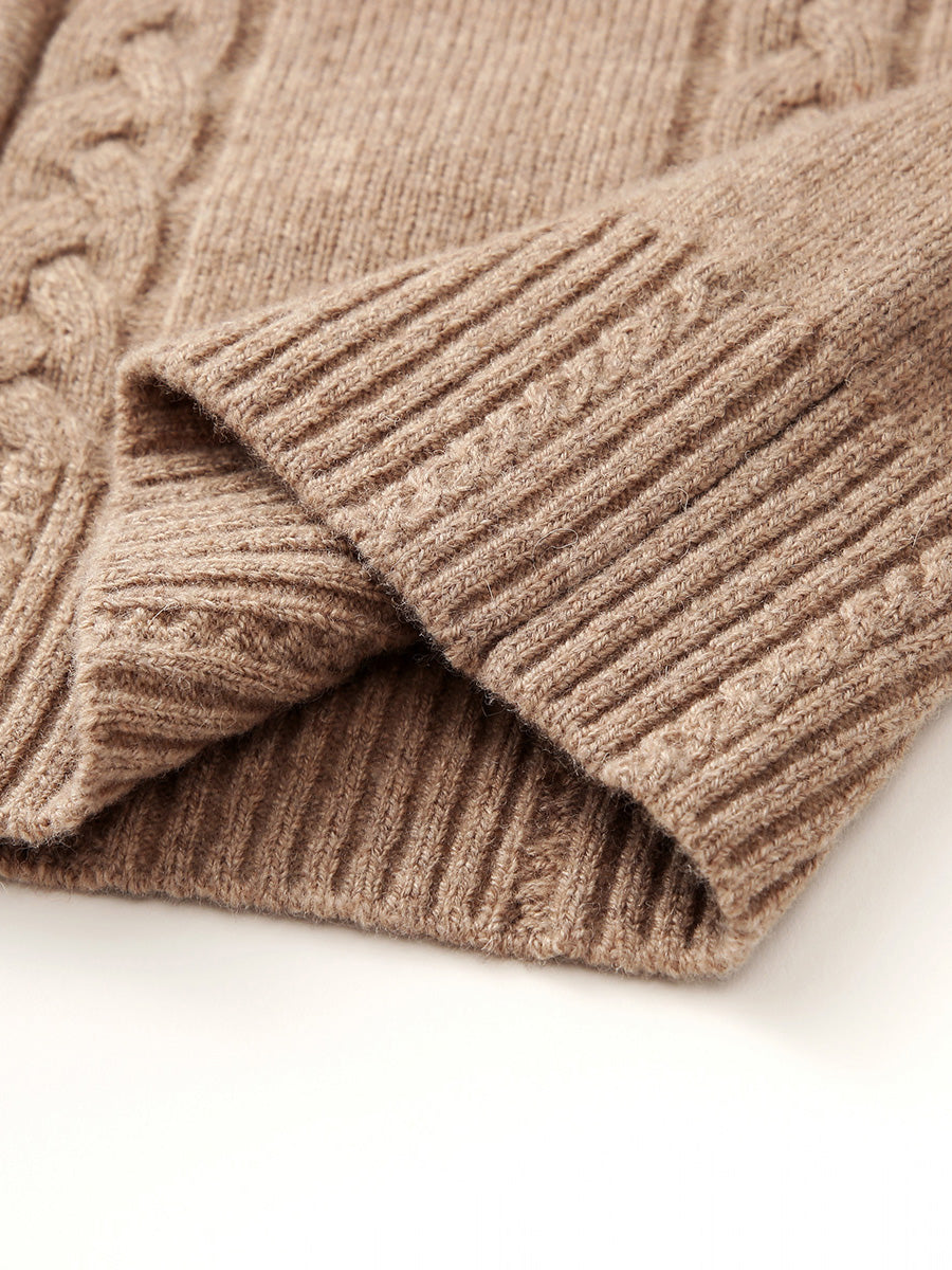 COMOBOCA 100% Wool Women's Cable Knit Zip Cardigan Hoodie