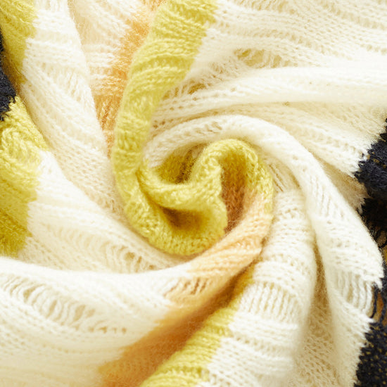 COMOBOCA 100% Cashmere Women's Striped V-Neck Knit Sweater