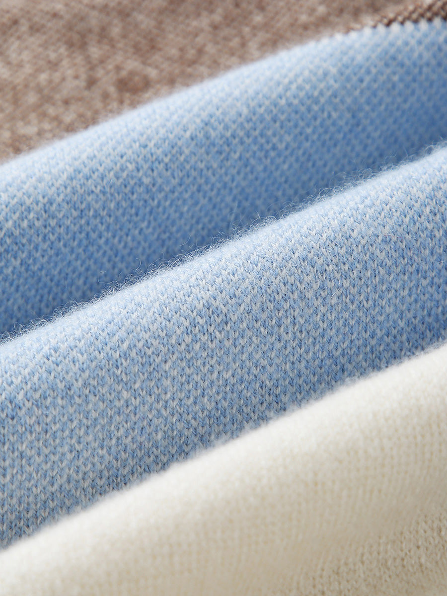 COMOBOCA 100% Cashmere Women's Color Block Plaid Sweater