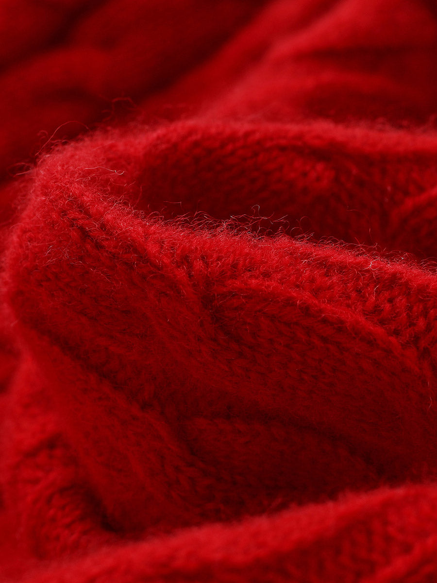 COMOBOCA 100% Wool Kids' Cable Knit Round Neck Sweater