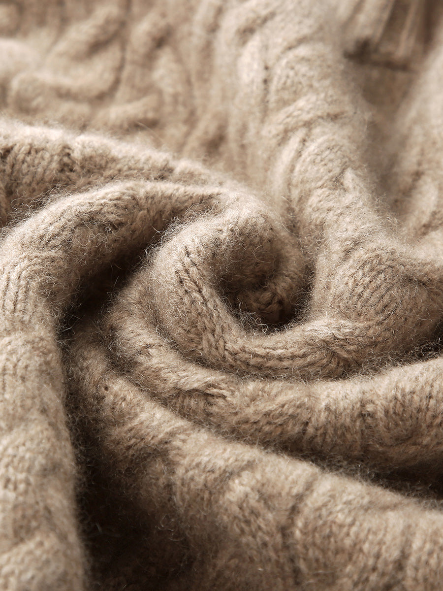 COMOBOCA 100% Cashmere Women's Cable Knit Pocket Cardigan