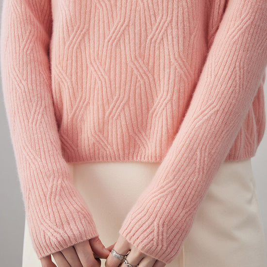 COMOBOCA 100% Cashmere Women's Geometric Wave Knit Sweater