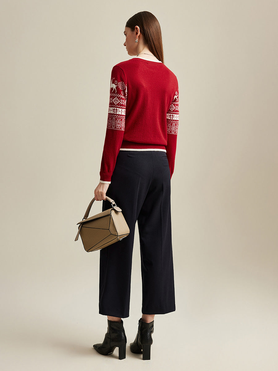 COMOBOCA 100% Cashmere Women's Nordic Reindeer Knit Sweater