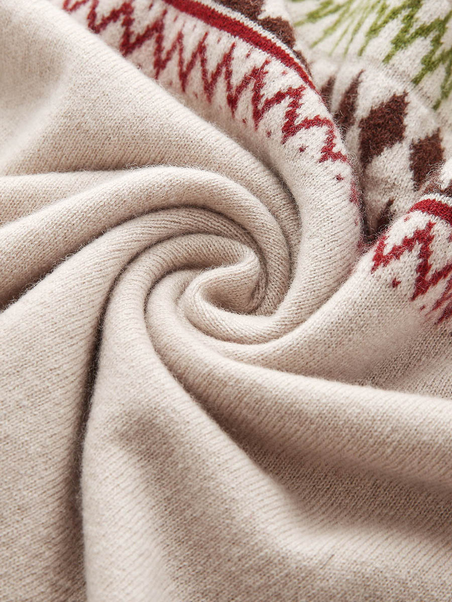 COMOBOCA 100% Wool Women's Geometric Fair Isle Knit Sweater