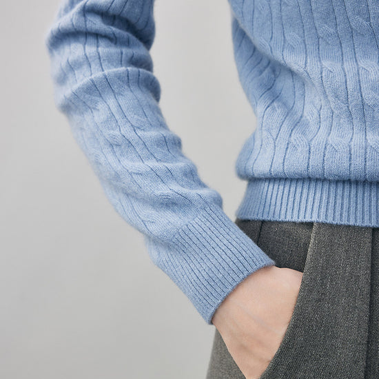 COMOBOCA 100% Cashmere Women's Cable Round Neck Knit Sweater