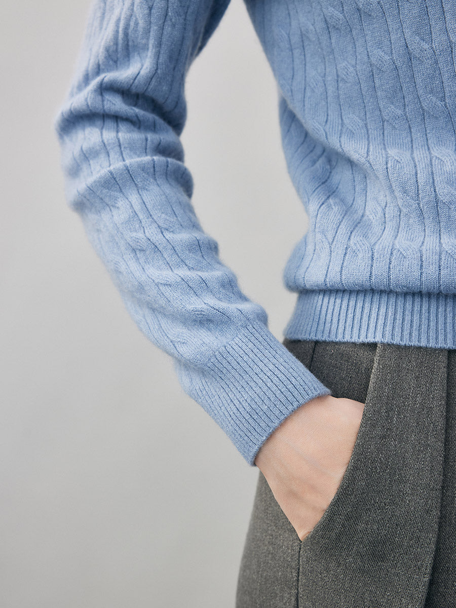 COMOBOCA 100% Cashmere Women's Cable Round Neck Knit Sweater