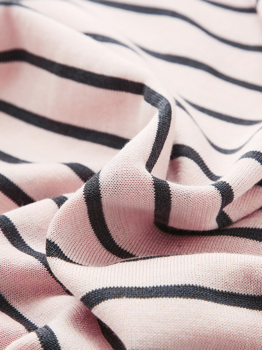 COMOBOCA Women's Striped Ribbed Contrast Trim T-Shirt