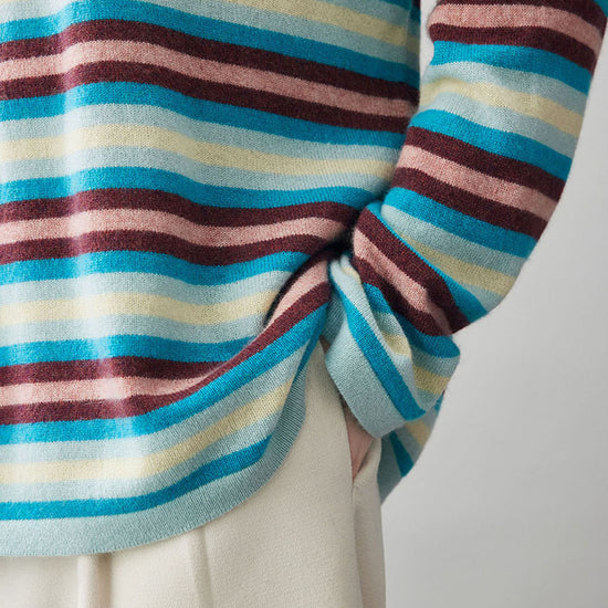 COMOBOCA 100% Cashmere Women's Striped Knit Sweater
