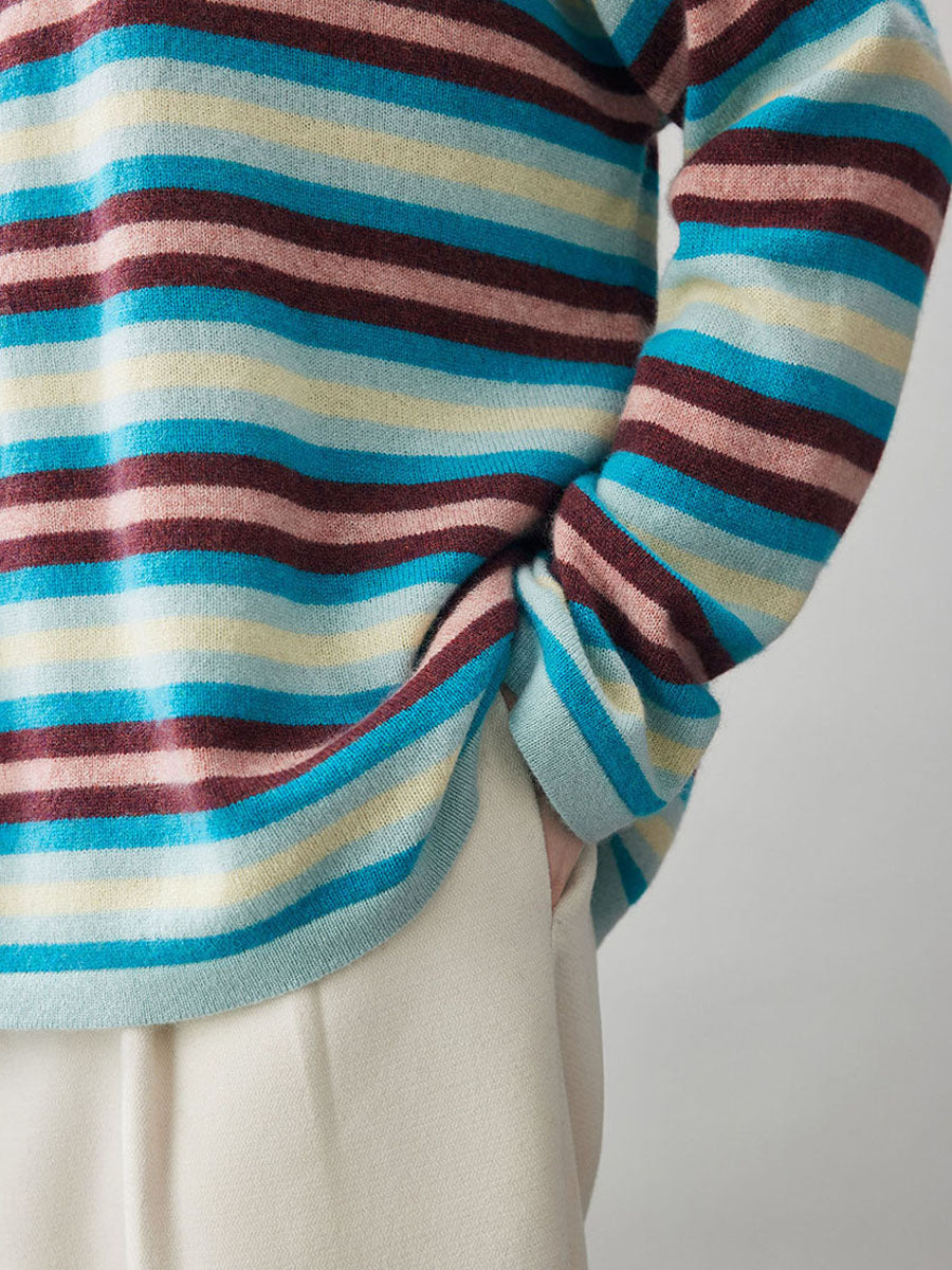 COMOBOCA 100% Cashmere Women's Striped Knit Sweater