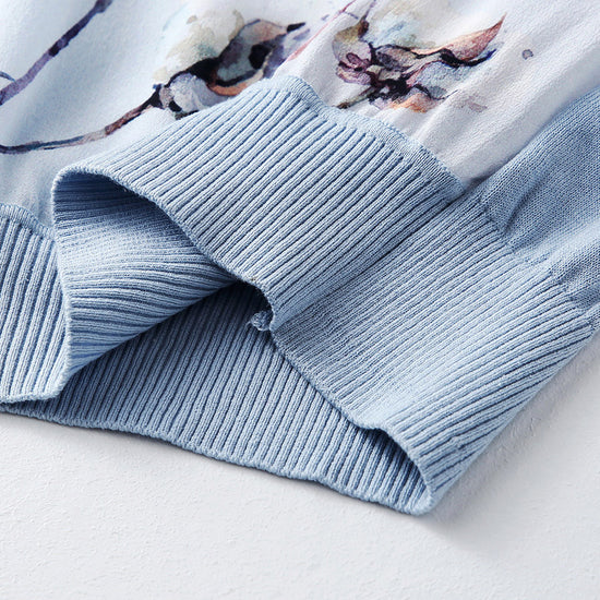 COMOBOCA Women's Cotton Silk Floral Ribbed Print Knit T-Shirt