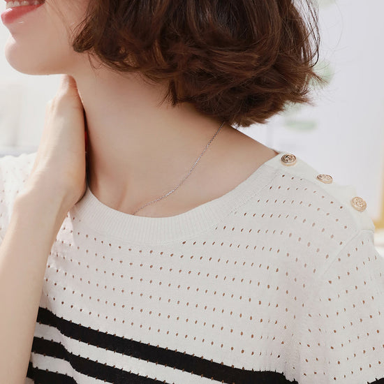 COMOBOCA Women's Striped Knit T-Shirt