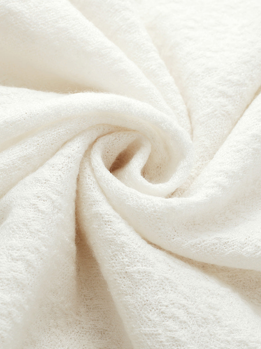 COMOBOCA 100% Wool Women's Ruffled Mock Neck Knit Sweater