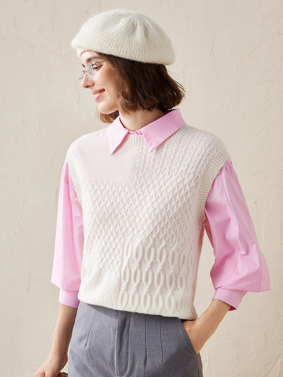 COMOBOCA White 100% Cashmere Women's Knitted Sleeveless Sweater Vest