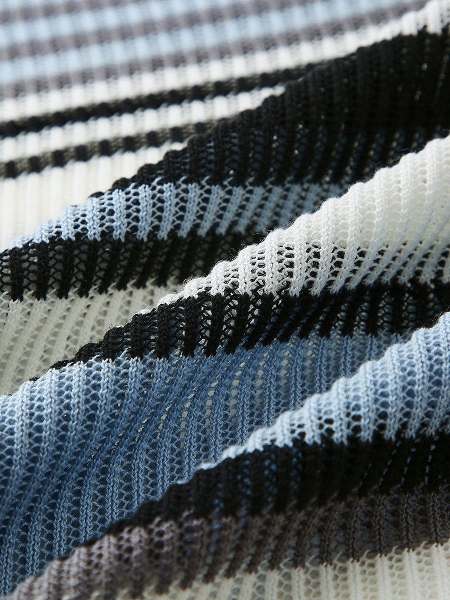 COMOBOCA Women's Striped Ribbed Round Neck Sweater