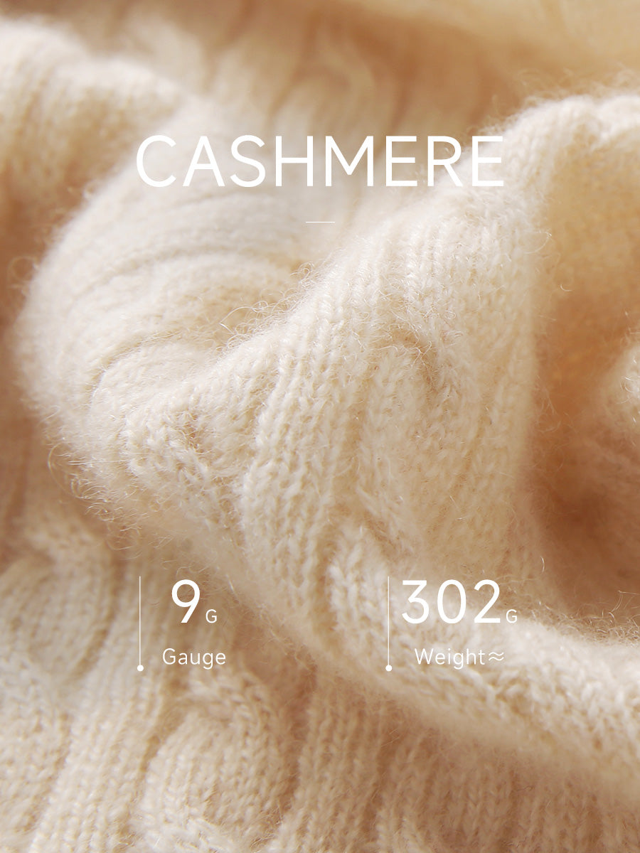 COMOBOCA 100% Cashmere Women's Cable Knit Zip Up Hoodie