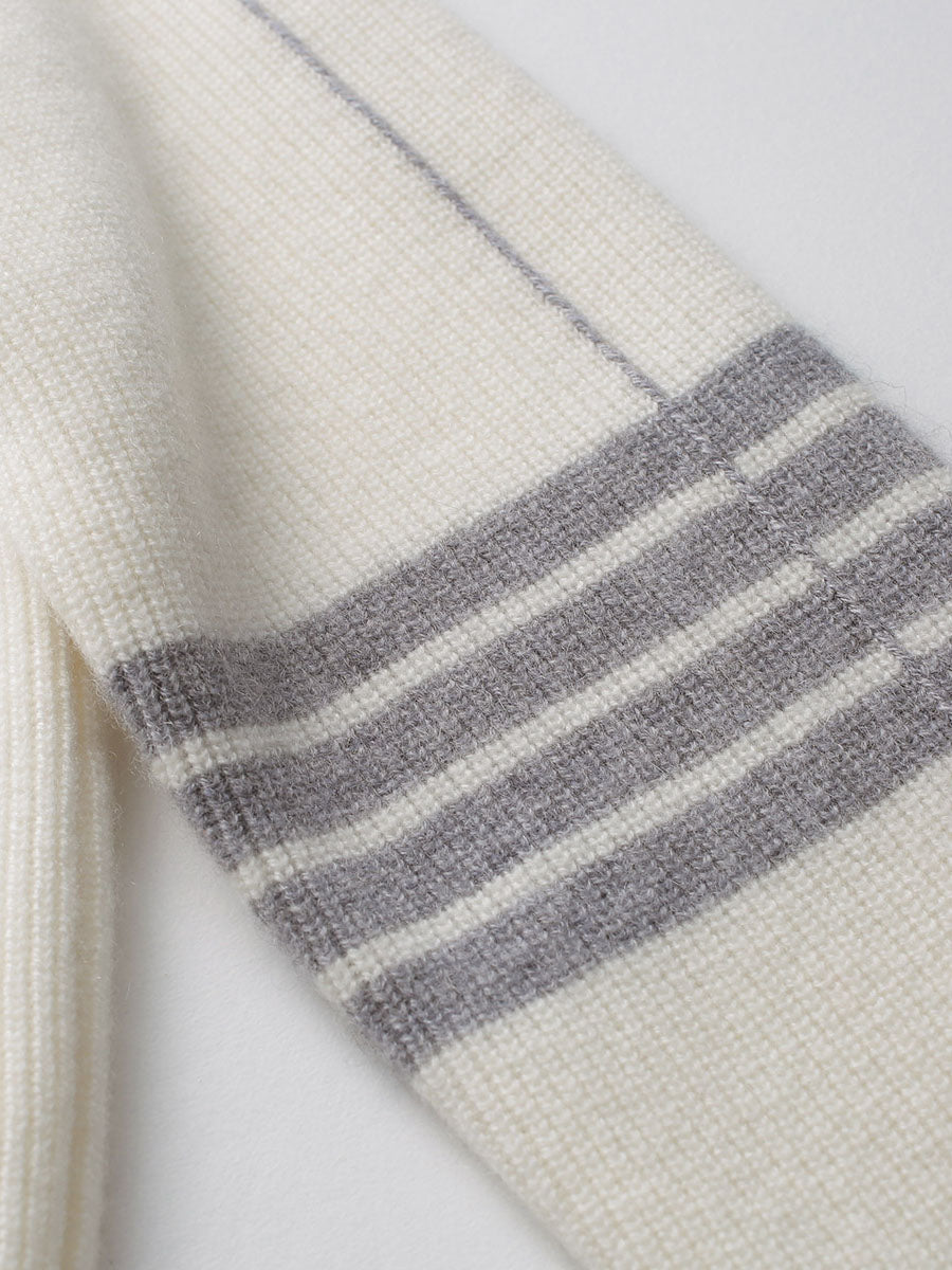 COMOBOCA 100% Cashmere Women's Striped Sleeve Round Neck Sweater