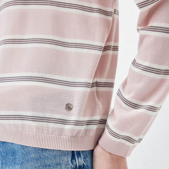 COMOBOCA Women's Striped Round Neck Knit Sweater