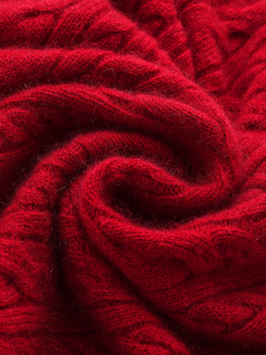 COMOBOCA 100% Cashmere Women's Cable Round Neck Knit Sweater